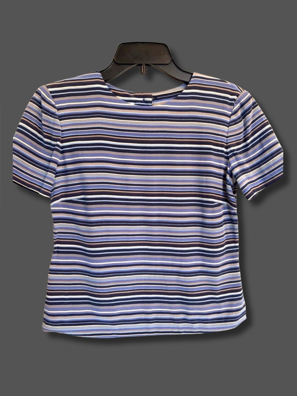 Talbots Women’s 2P Petite Silk Blend Striped Blouse Blue Button Back Top